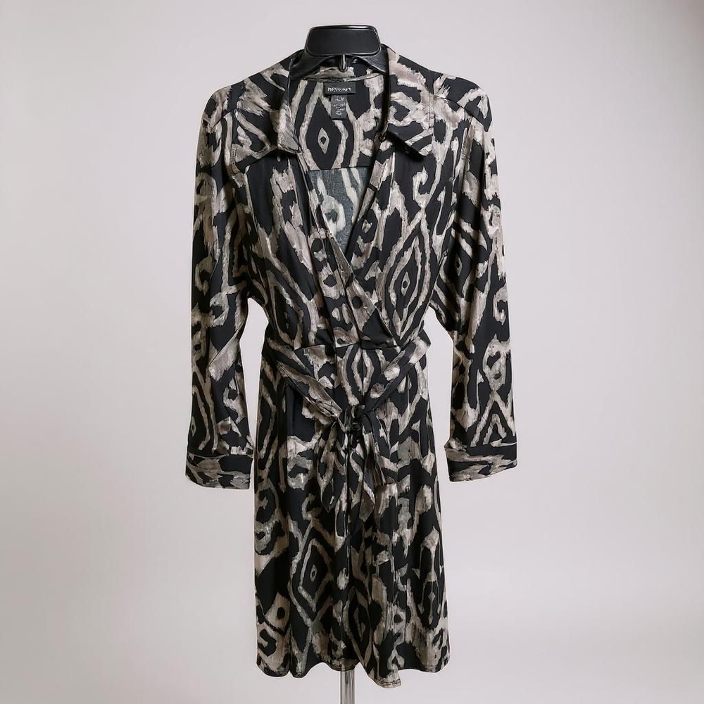 Lane Bryant Gray Black Geometric Pattern Collared Tie Front Dress Womens Size 3X - Picture 2 of 11